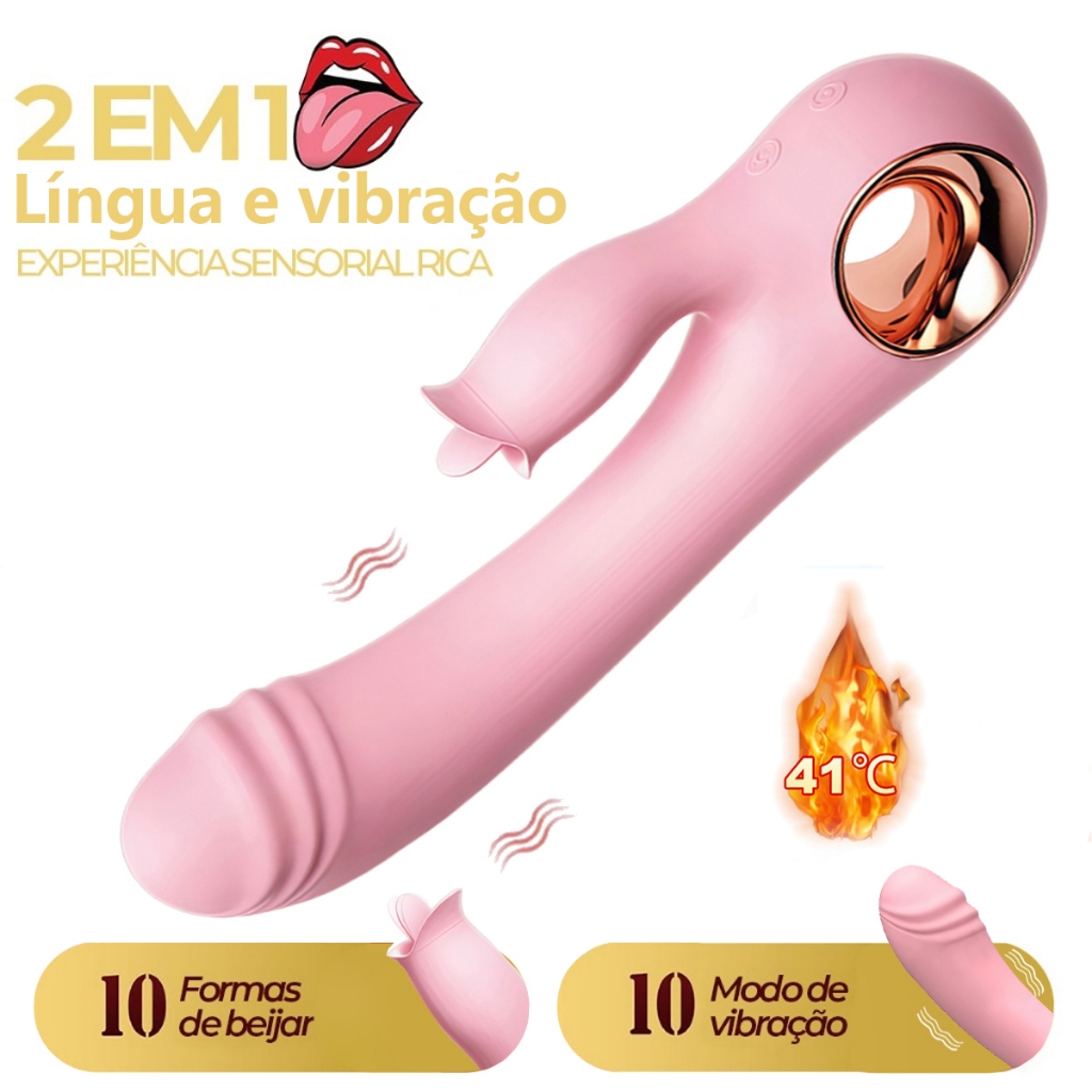 Vibrador 2 em 1 Feminino | Aquecimento Inteligente | Língua e Vibração para Clitóris e Ponto G