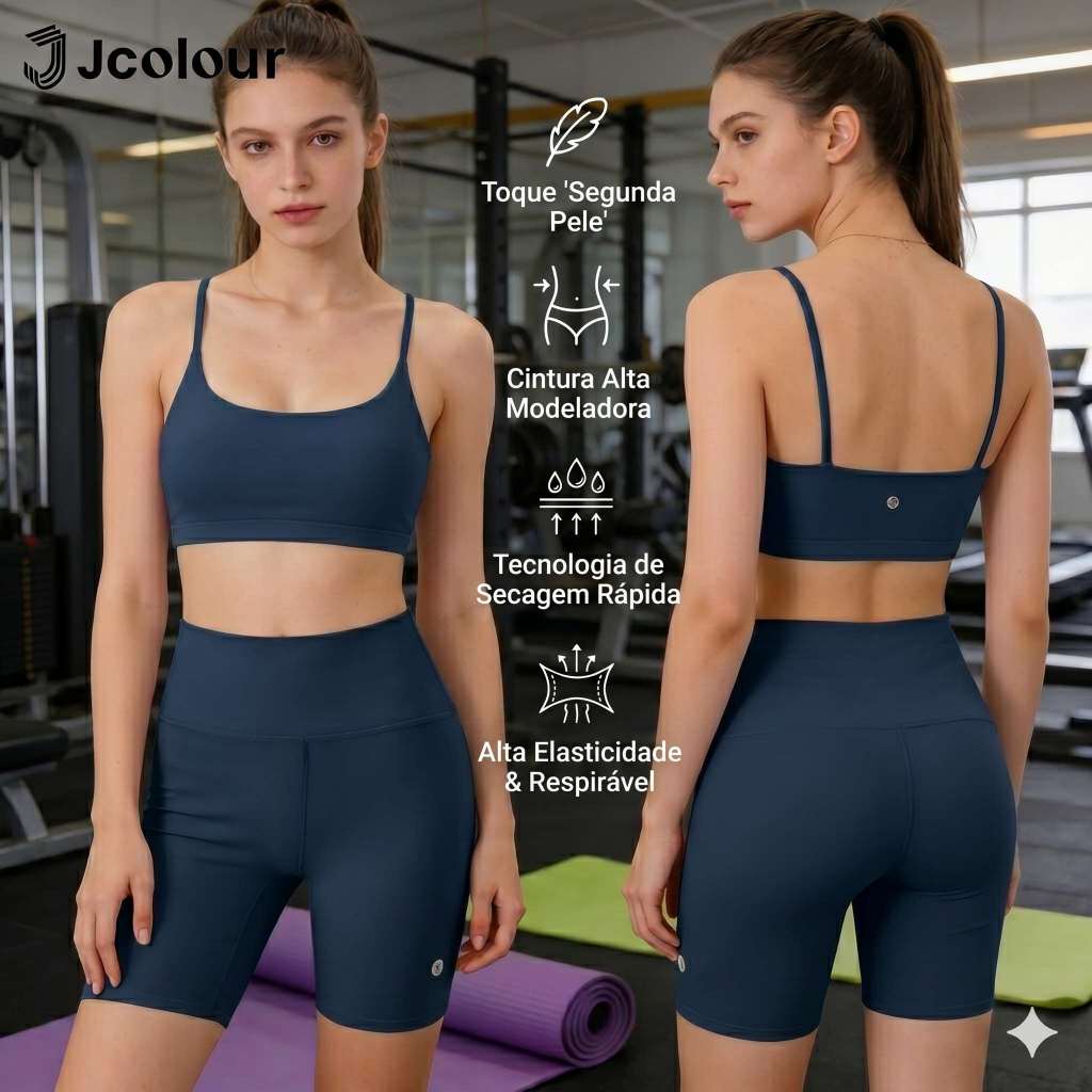Jcolour Conjunto Academia Corrida Treino Fitness Suplex Zero Transparência short