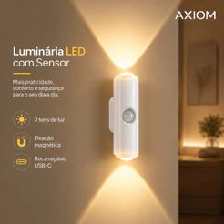 Luminária LED com Sensor de Movimento Axiom Sem Fio Magnética Recarregável para Armário