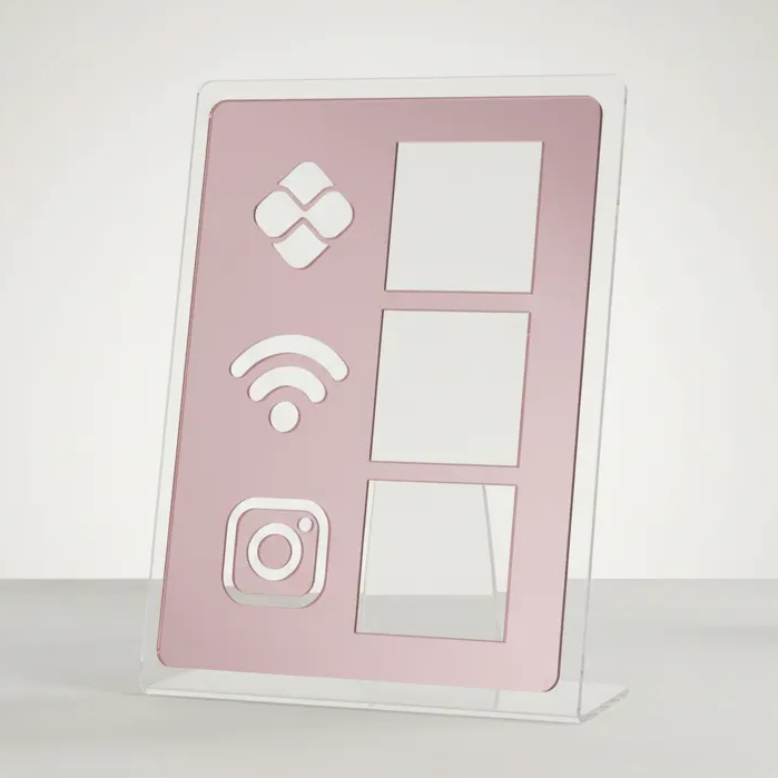 Placa Display 3 Em 1 Pix Wifi Instagram Pagamento via QR Code - Acrílico Espelhado 16x11cm