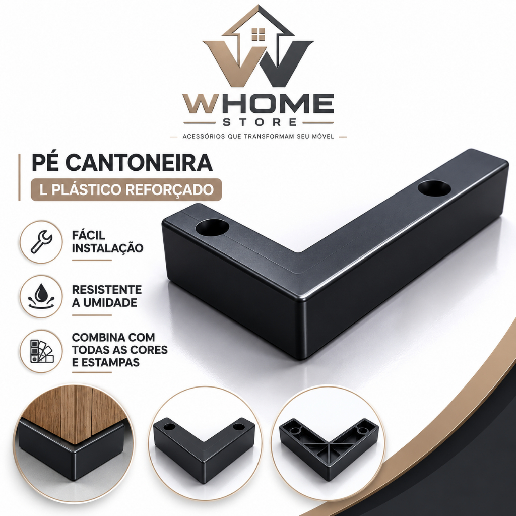 Pé Cantoneira L Plástico Reforçado Para Sofá Puff Móveis Decoração + Parafusos