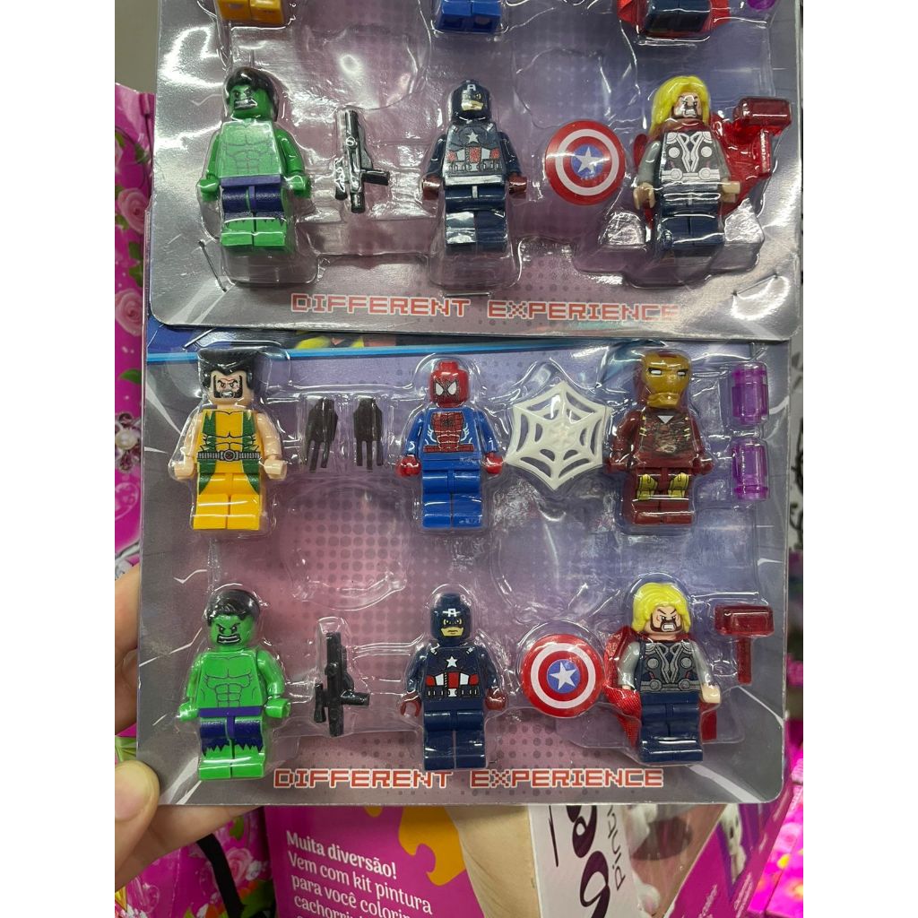Mini Figuras Heróis Blocos de Montar 6 Bonecos Colecionáveis