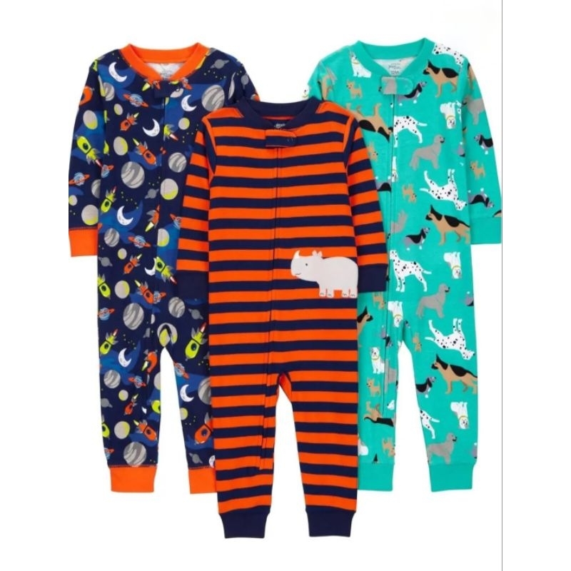 Macacão infantil Simple Joys by Carter's 100% algodão pijama longo bebê menino com zíper
