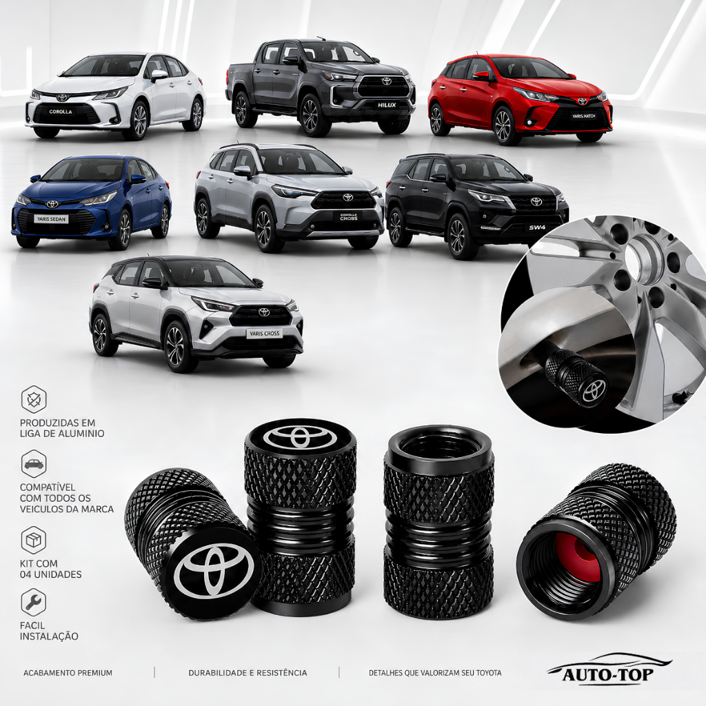Kit 4 Tampas Bico Pneu Metalica Universal Para Veiculos Toyota Corolla Hilux Sw4 Yaris Corolla Cross