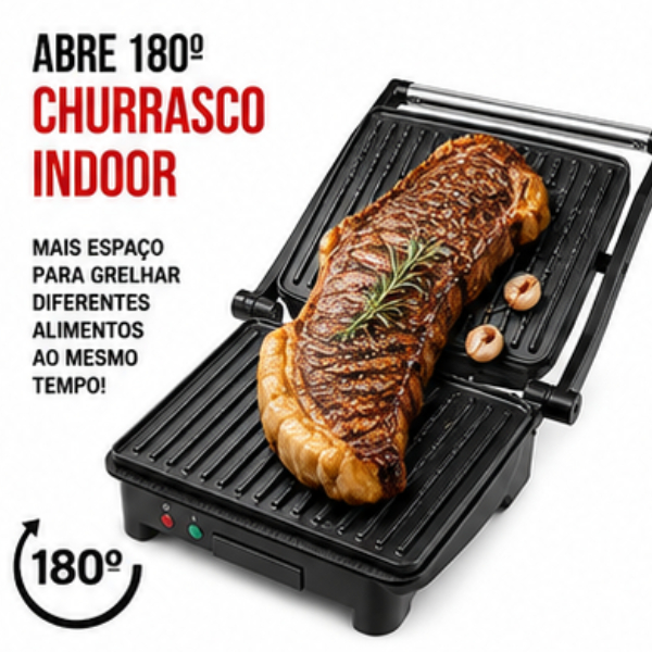 GRILL SANDUICHEIRA PANINI 4 FATIAS CHURRASQUEIRA PARRILHA ELÉTRICA 180º  CHEFMAN 3 EM 1 | 1500W 127V