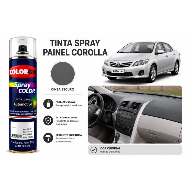 Tinta Spray Cinza Painel Corolla Automotivo – Interior, Forração de Porta, Tabelier e Acabamento Interno Ponto Auto