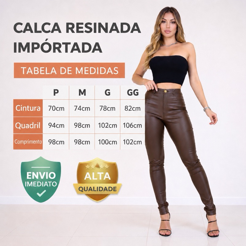 Calça Resinada Feminina Forrada Importada Efeito Couro Confortável Premium