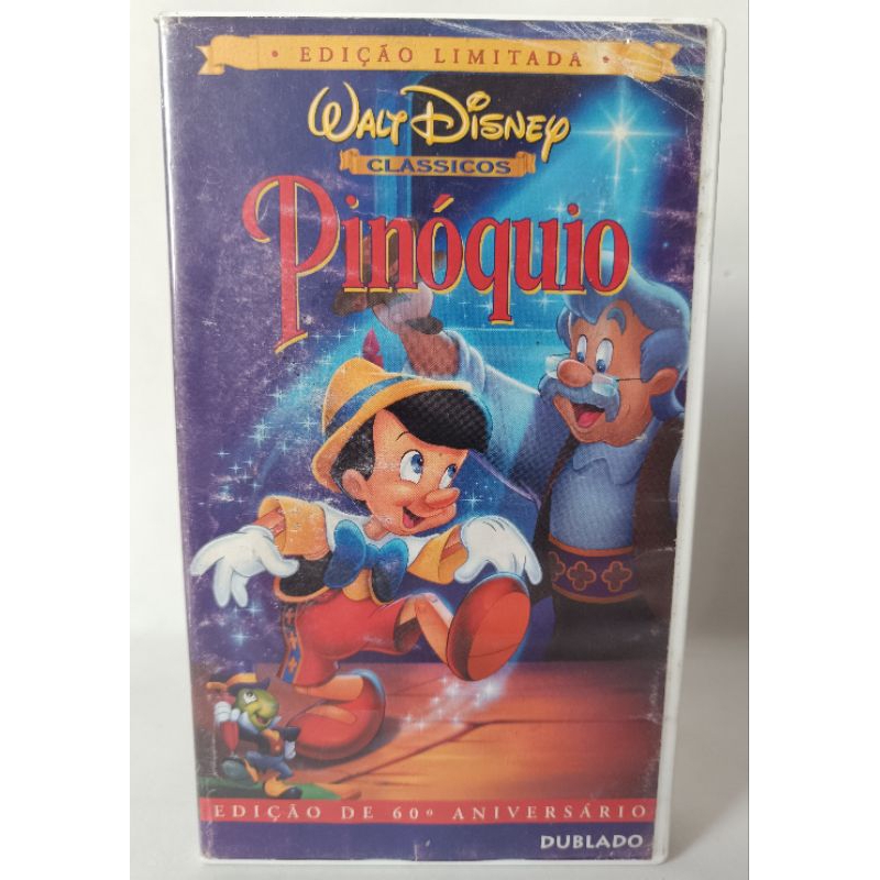 VHS Pinóquio Edição de 60° Aniversário Dublado Walt Disney Clássicos Edição Limitada desenho filme infantil colecionador
