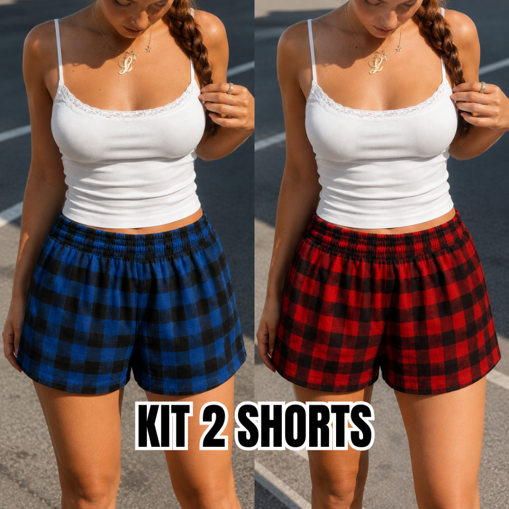 Kit 2 Shorts Xadrez Curto Premium Macio Soltinho Bom Caimento | PROMOÇÃO IMPERDÍVEL