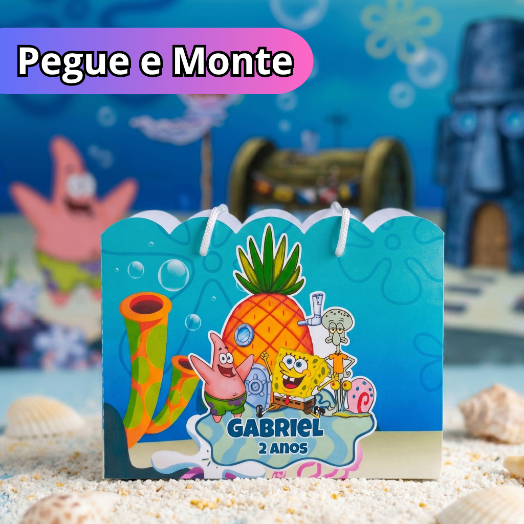 Sacolinha Personalizada Pegue e Monte boob Esponjaa infantil formato nuvem sacolinha surpresa