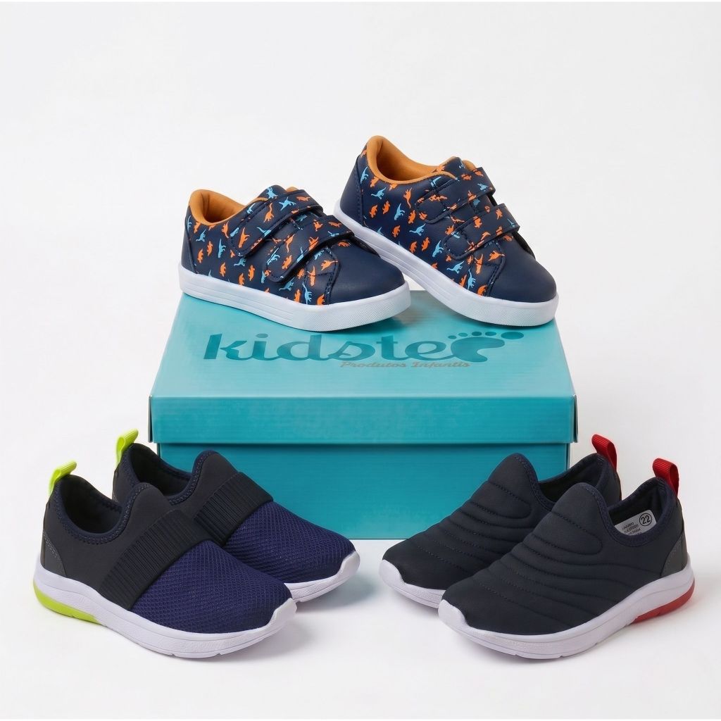 Kit 3 Pares de Tenis Infantil Masculino Dinossauro e Calce facil Kidstep