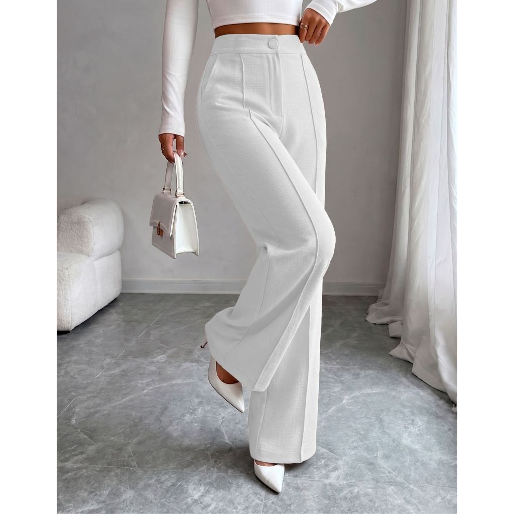 Calça Feminina Pantalona Wide Leg Social Alfaiataria Solta