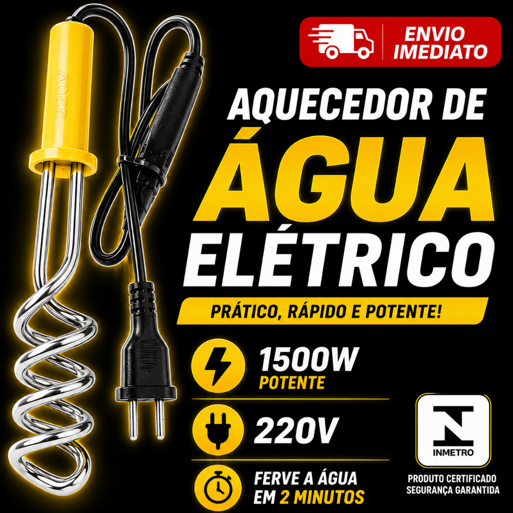 Aquecedor de Água Elétrico  220V 1500W Imersão Ebulidor Portátil Mergulhão Rabo Quente Café Rápido