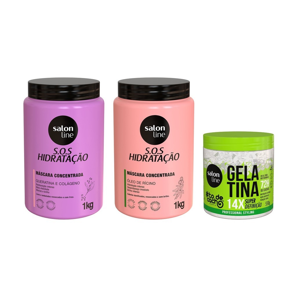 Kit com 2 Máscaras de Hidratação SOS Hidratação + Gelatina #todecacho Super Defi