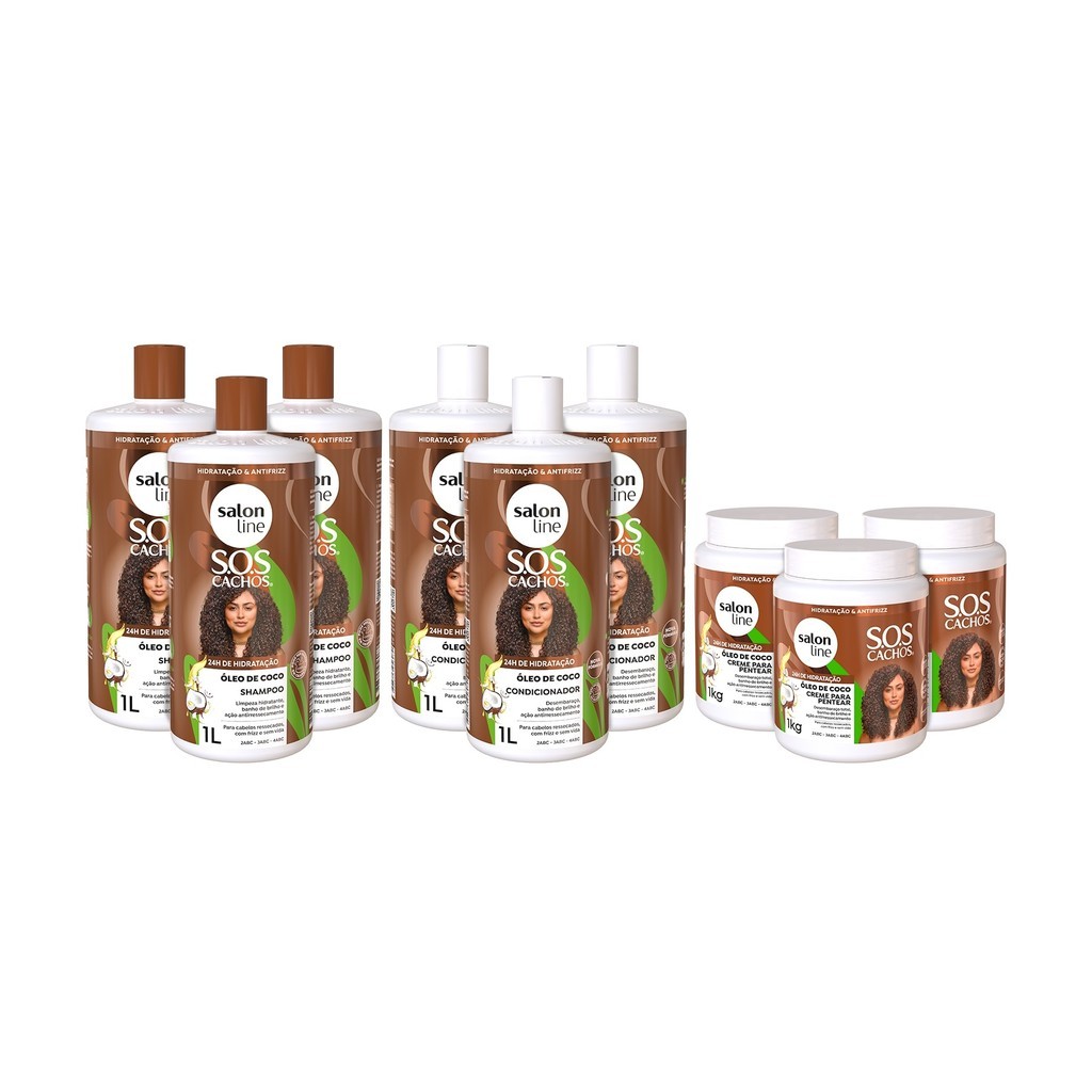 Combo Familia Kit SOS Cachos Coco com Creme de pentear 1kg Salon Line