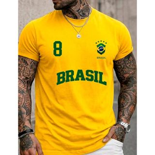 Camiseta Masculina Blusa Brasil 8 T-shirt Verão Manga Curta Camisa Algodão Premium