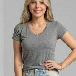Camiseta Baby Look Feminina Gola V Básica Blusa Lisa Premium Envio Imediato
