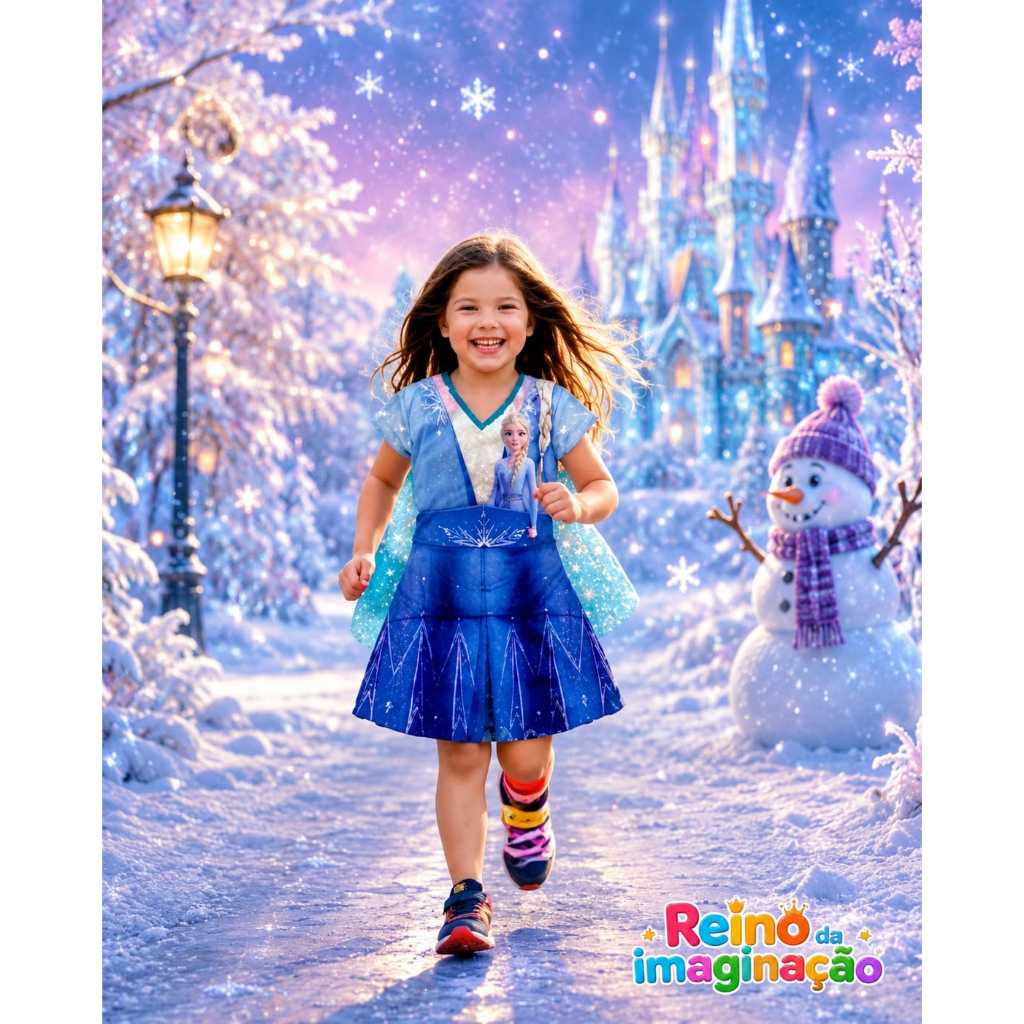 Fantasia Elza Frozen Com Capa de gliter Infantil