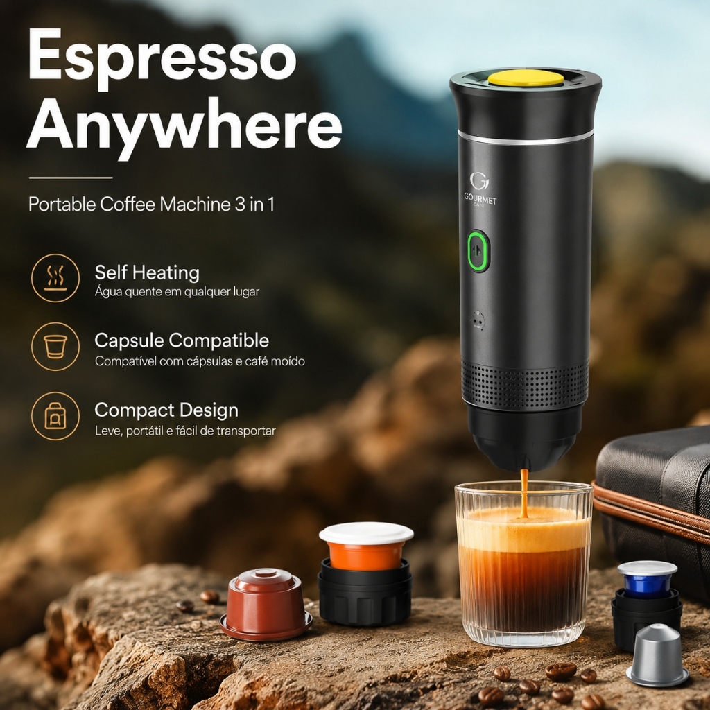 Cafeteira Portátil Para Viagem Máquina De Café Expresso 3 em 1 Cafeteira cápsulas ou Café Moído