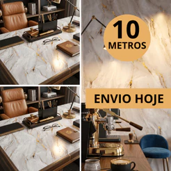 Papel de Parede 10x0,45 Metros Mármore Dourado Adesivo Autocolante Lavável Interno Externo