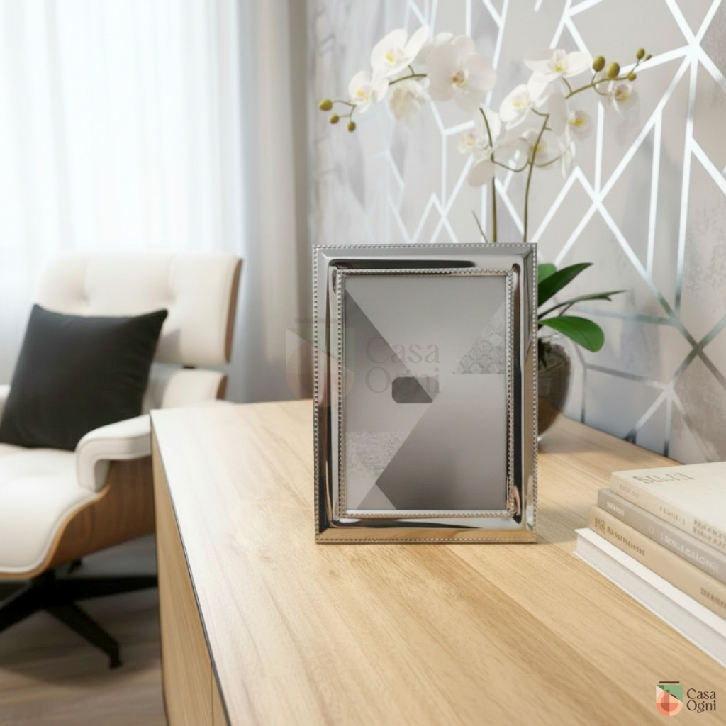 Porta Retrato de Mesa ou Parede Aço Inox Quadro Moldura Metalizada Prateada Foto 13x18cm com Vidro
