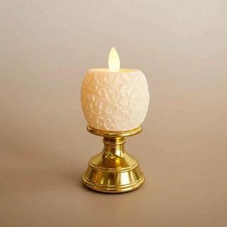 Vela Led Castiçal Dourado Chama Viva Decorativa Pilha
