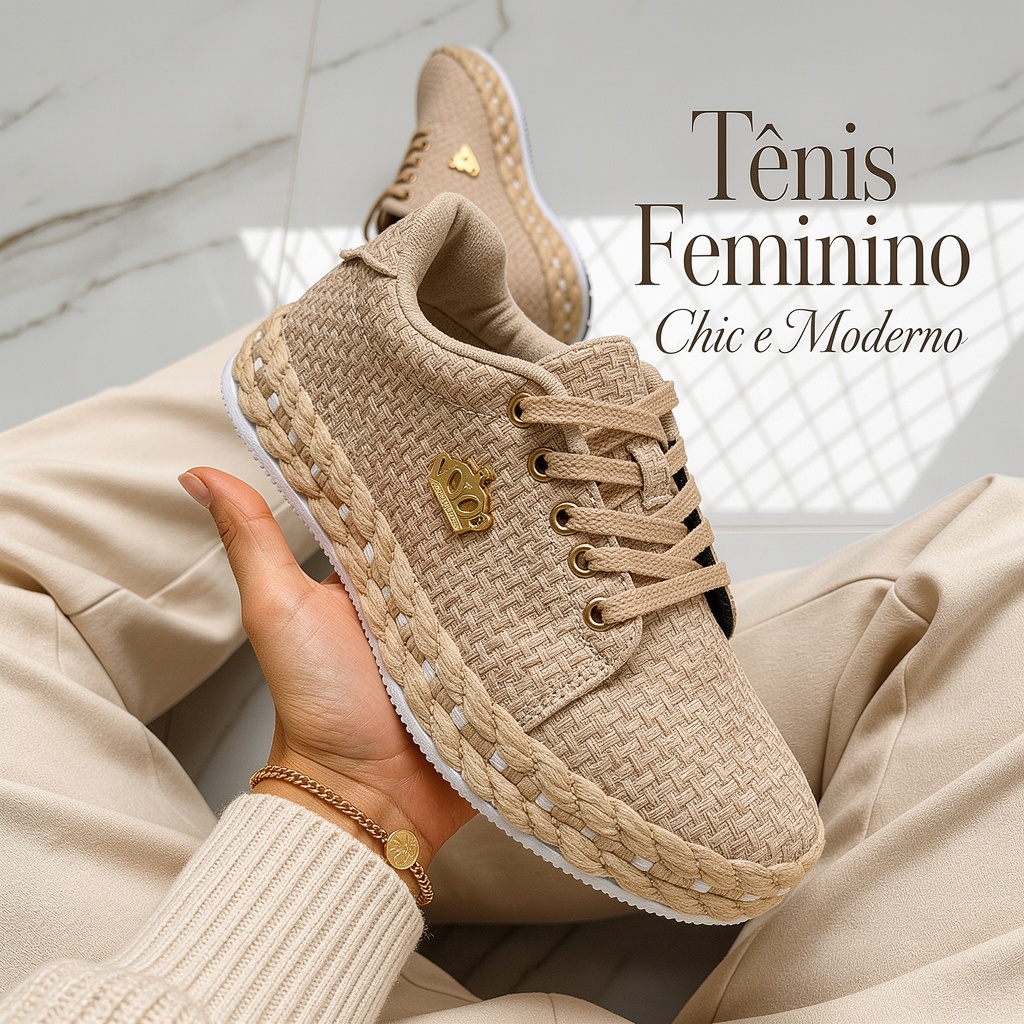 Tênis Casual Feminino Coroinha Estilo Palhinha Faxeto Confortável Versátil- Promoção Envio Imediato
