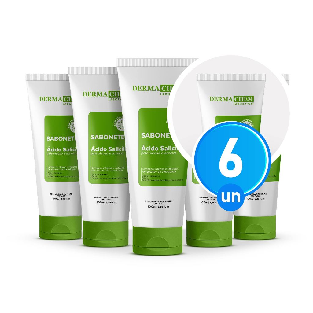 Kit 6 Sabonete Ácido Salicílico Pele Oleosa 100ml Dermachem