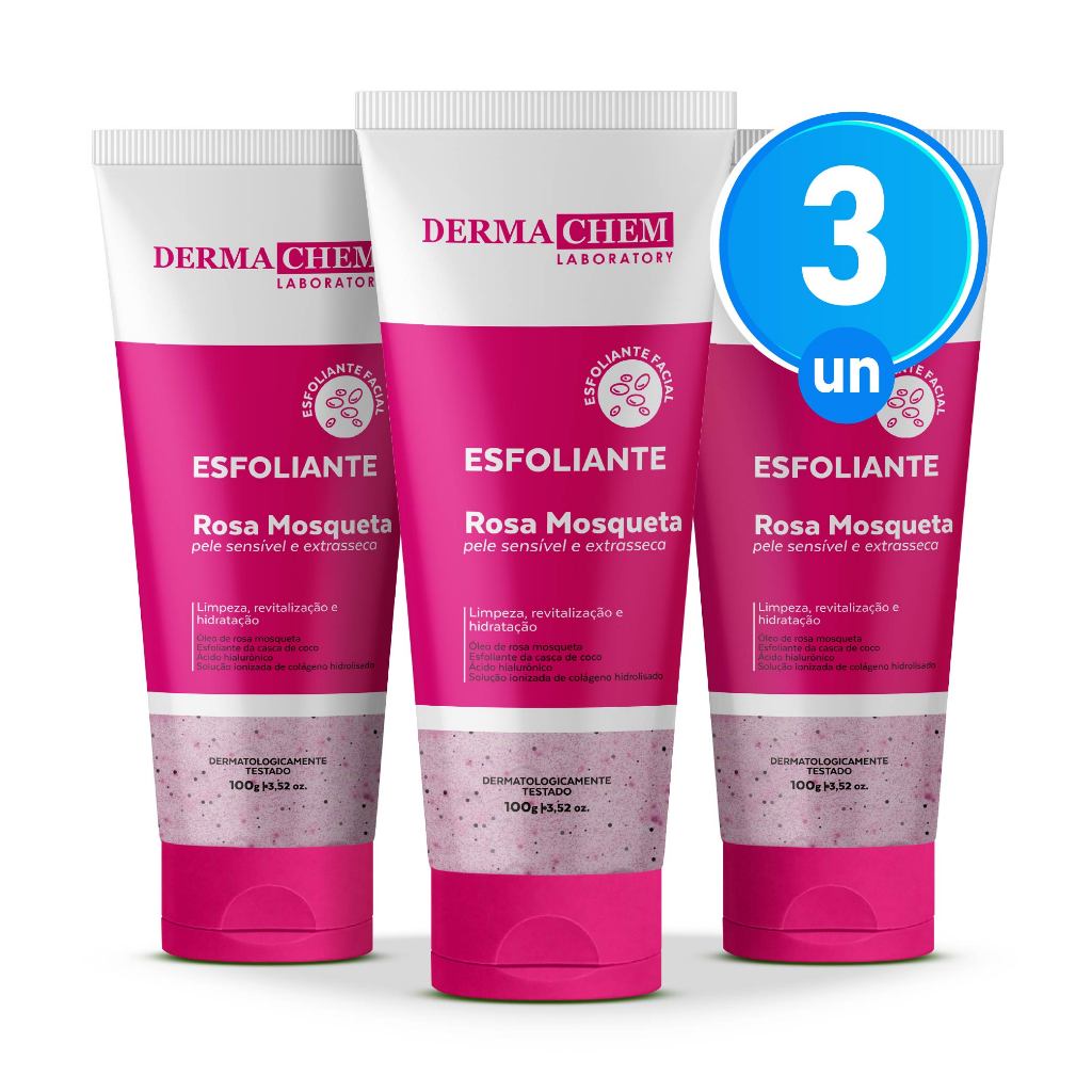 Kit 3 Gel Esfoliante Rosa Mosqueta 100ml Dermachem