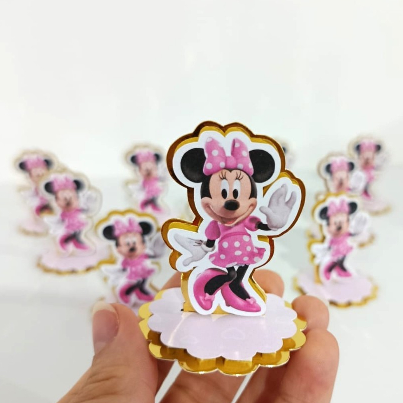 Apliques 3D em pé personalizados tema Minnie Rosa - Festa Infantil - Aniversário - Lembrancinhas