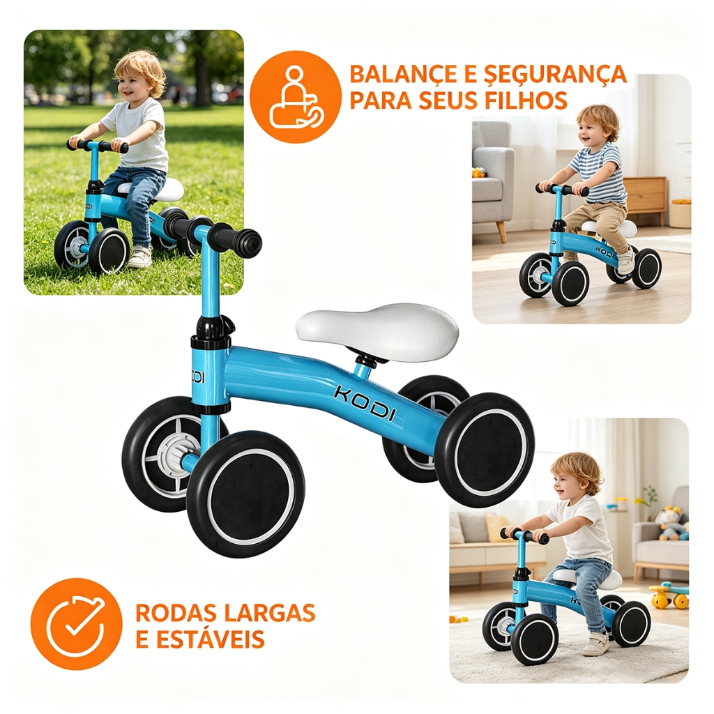 Bicicleta De Equilíbrio Bebê 4 Rodas sem Pedais Andador Brinquedo Para Crianças Coloridas -P14