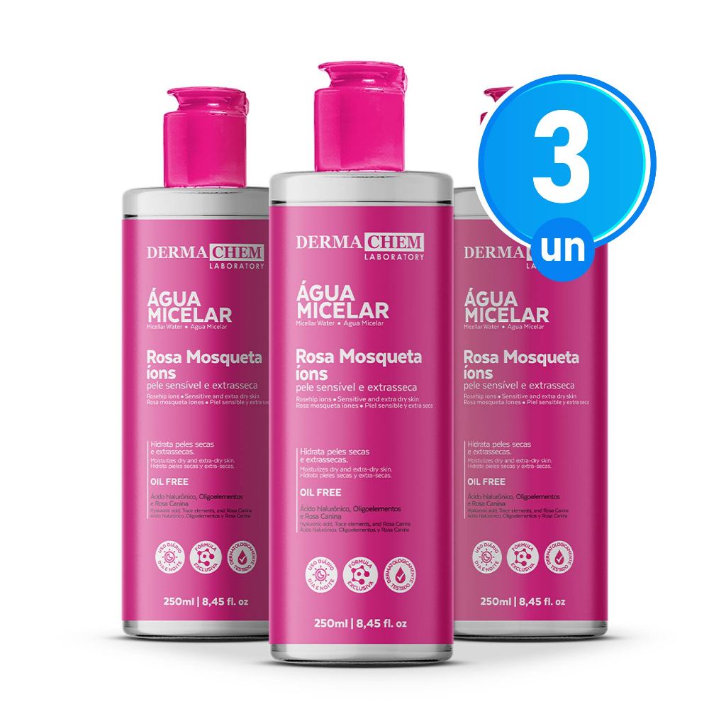Kit 3 Água Micelar Rosa Mosqueta 250ml Dermachem