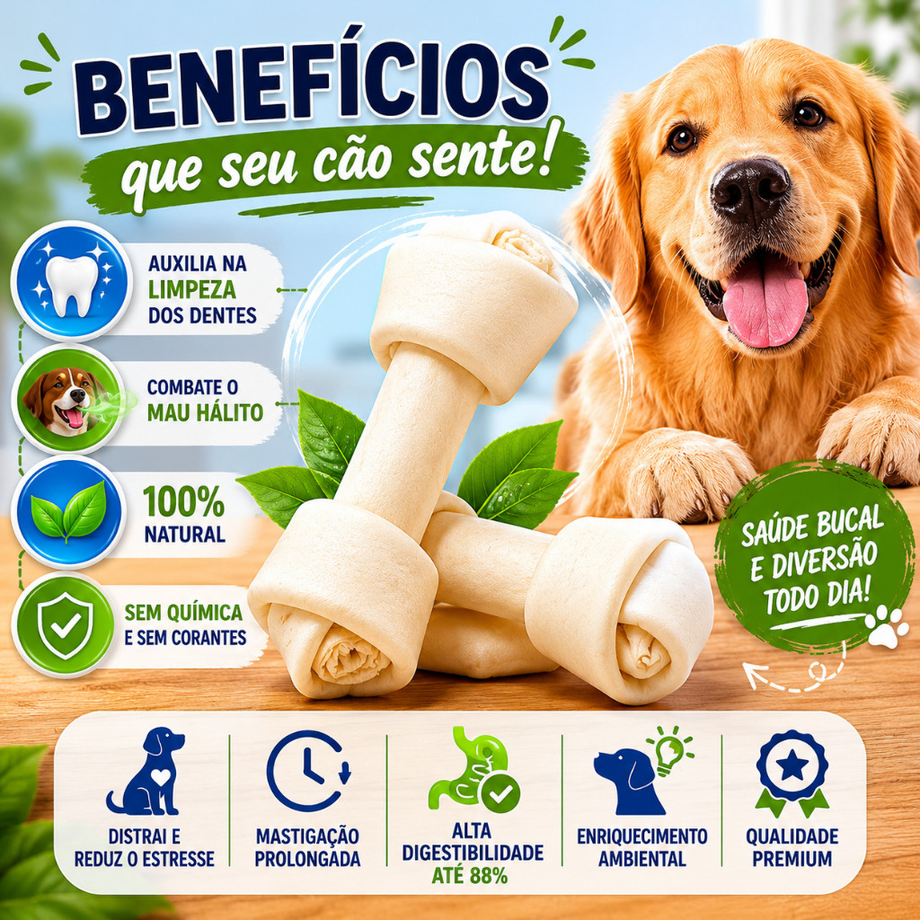 Osso Nó Natural Cachorro Mordedor Petisco Cães Higiene Bucal Anti Estresse 100% Natural — imagem 2 de 2