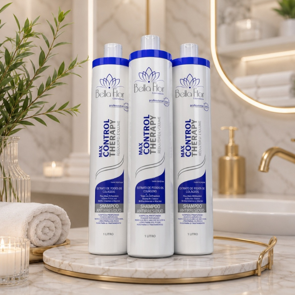 Shampoo Autoajustável Max Control Therapy 1L Hidratação Nutrição Controle de Oleosidade Bella Flor Profissional