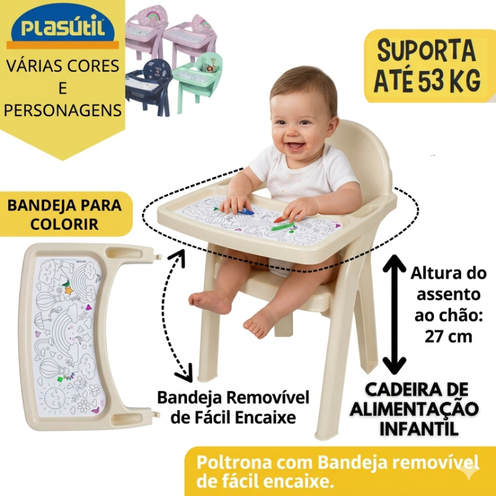Cadeira de alimentação para bebê Poltrona com Bandeja Infantil Portátil Plasútil