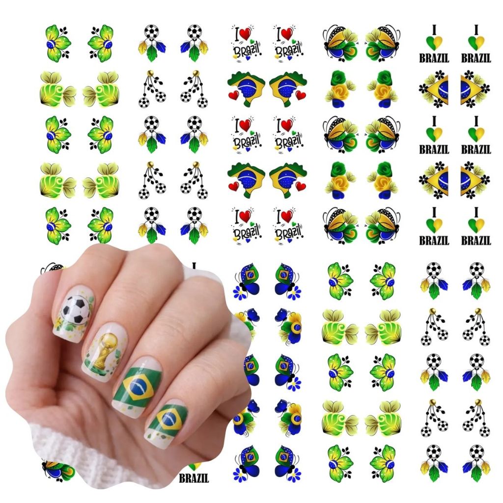 Copa do Mundo Nail Art Adesivo de Unha 3D - Brasil - Hexa