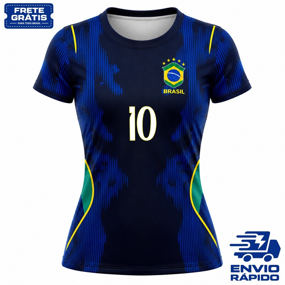 Camisa Camiseta MODELO AZUL Brasil Copa Feminina BABY LOOK Nova 2026