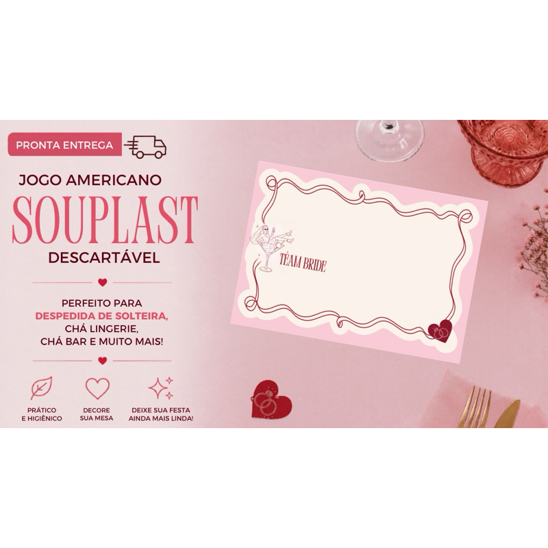 Souplast Descartável Team Bride A4 | Jogo Americano Chá Lingerie e Despedida de Solteira