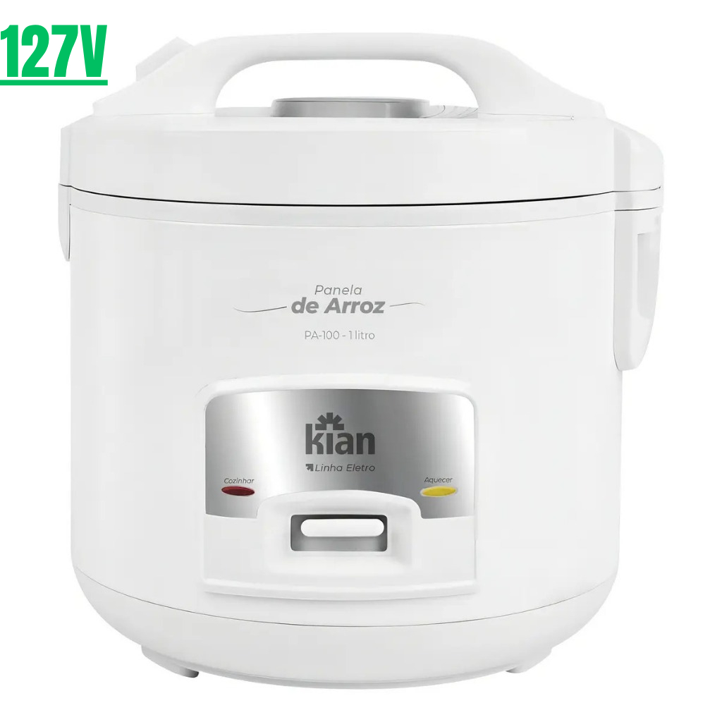 Panela Elétrica de Arroz Kian PA-100 Branca 127V – 5 Xícaras, Antiaderente e Função Manter Aquecido