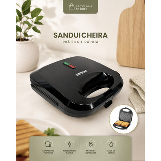 Sanduicheira Elétrica Grill Antiaderente 750W Compacta Preta Lanche Rápido Fácil Uso