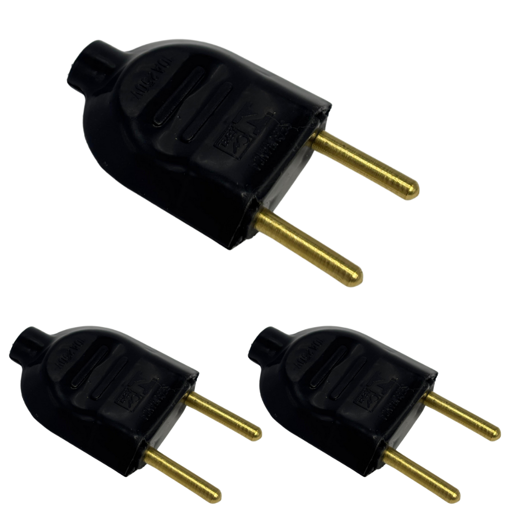 Kit 3 Plugue De Tomada Macho Preto 10a Com Pino Prensa Cabo