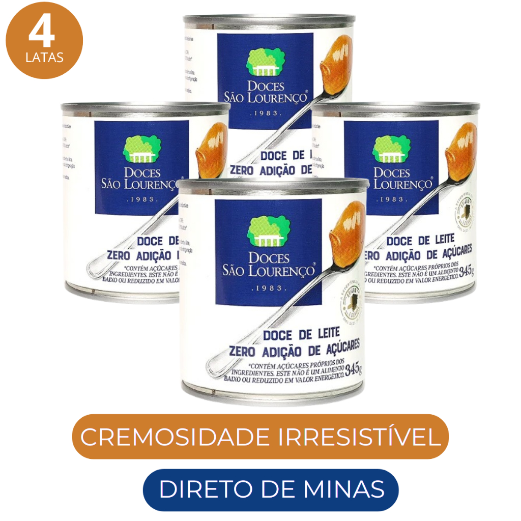 Kit 4 Latas Doce de Leite Diet Zero Açúcar 345g Cremoso Doces São Lourenço Promoção Atacado