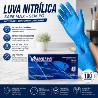 Luva Nitrílica Descartável 100un Profissional Procedimento Estética Tatuagem Sem Pó M G