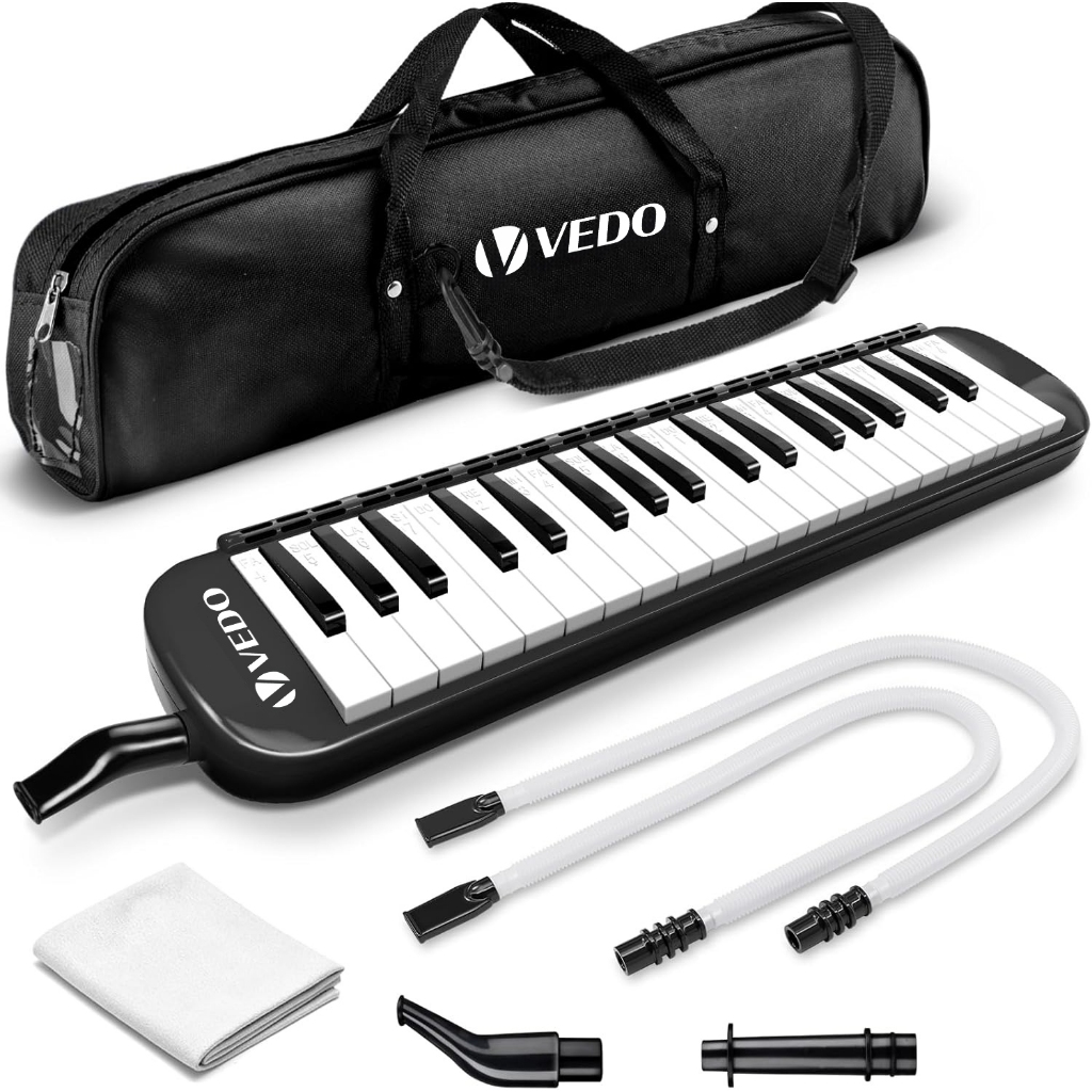VEDO Melodica de 37 teclas com bolsa de transporte e teclado de piano de ar de 2 teclas com boquilha – Instrumento music