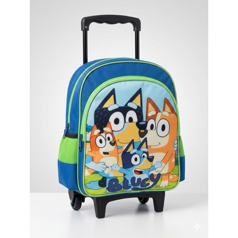 Mochila Infantil Escolar Bluey e Pingo Azul Rodinha Tamanho Médio