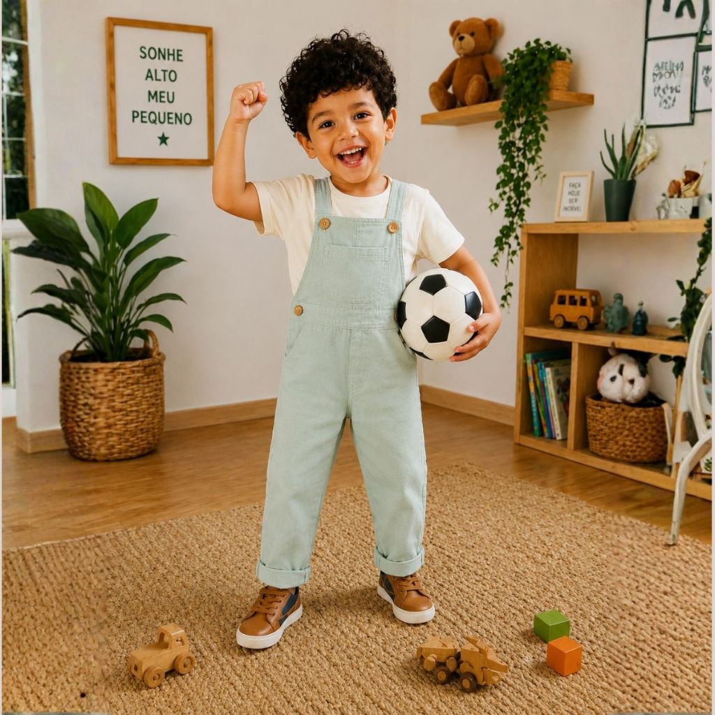 Macacão Jardineira Calça Jeans Infantil Menino 1 A 3 Anos