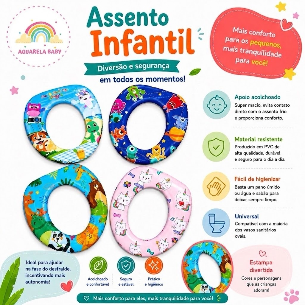 Assento Redutor Vaso Sanitário Infantil Acolchoado