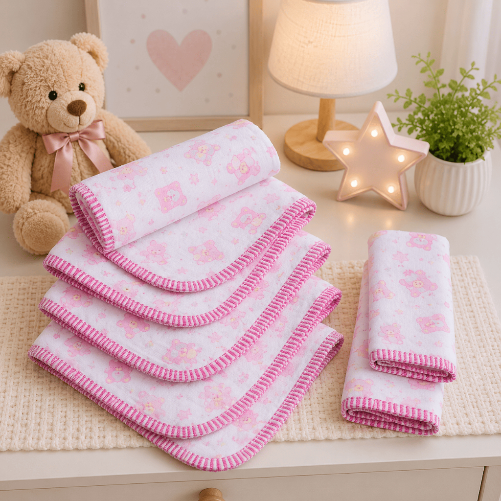 Fraldinha de Boca para Bebê Estampada Tecido 100% Algodão com 8 unidades