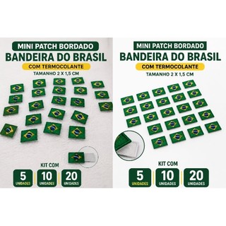 kit Mini Bandeira do Brasil PATCH BORDADO BANDEIRA DO BRASIL  Com termocolante Tamanho 2 x 1,5 cm