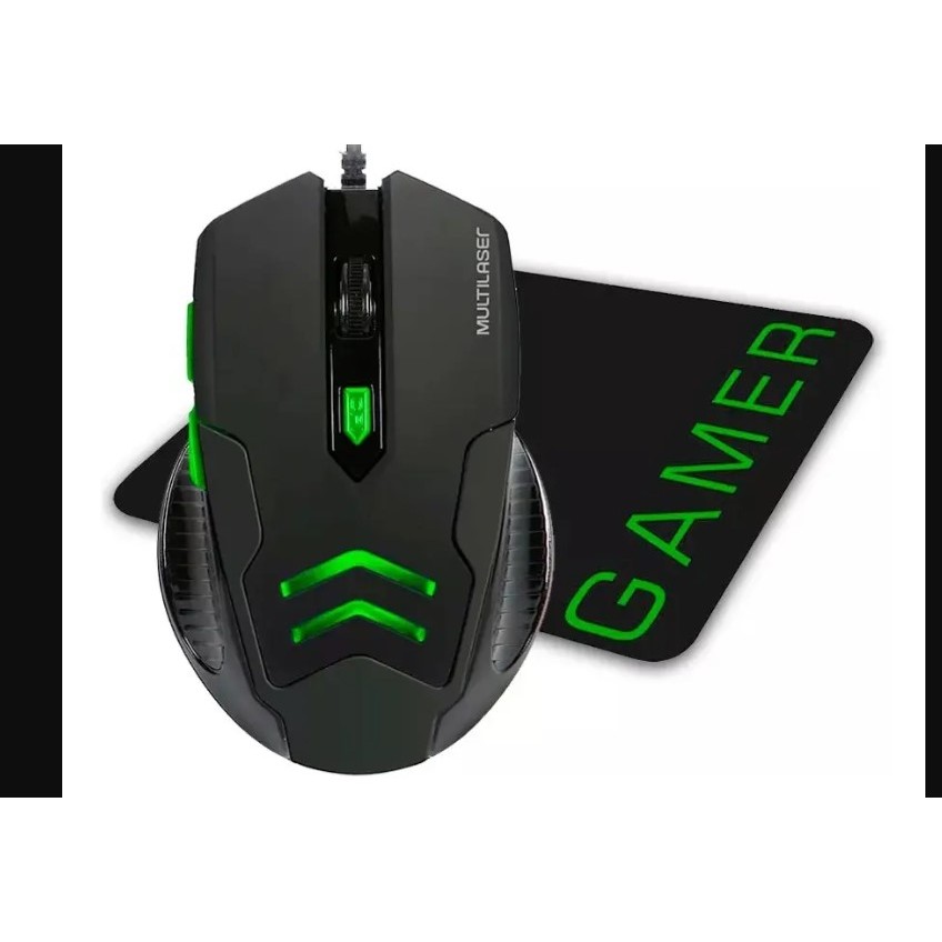 Kit Gamer Mousepad Mouse 6 Botões Multilaser Mo273 3200dpi Cor Preto E Verde